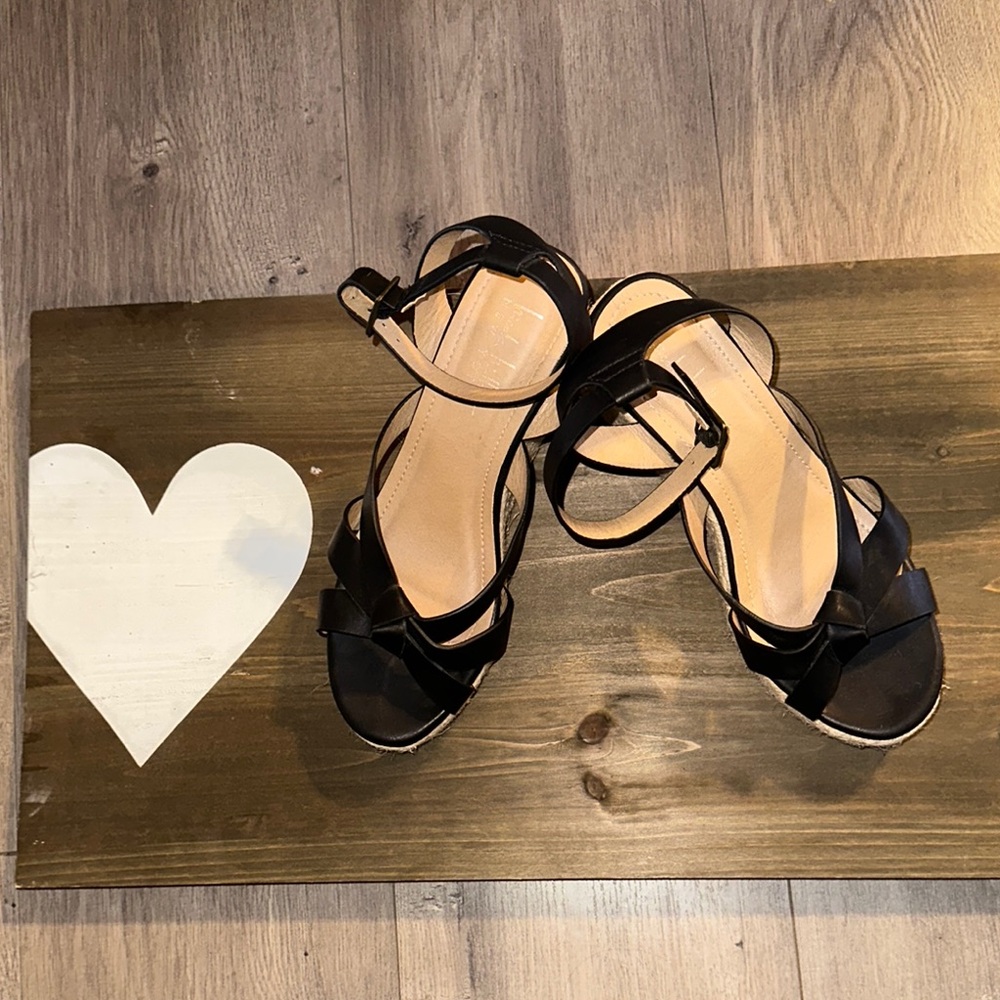 Nicole Miller Black Patent Sandals with Ankle Strap